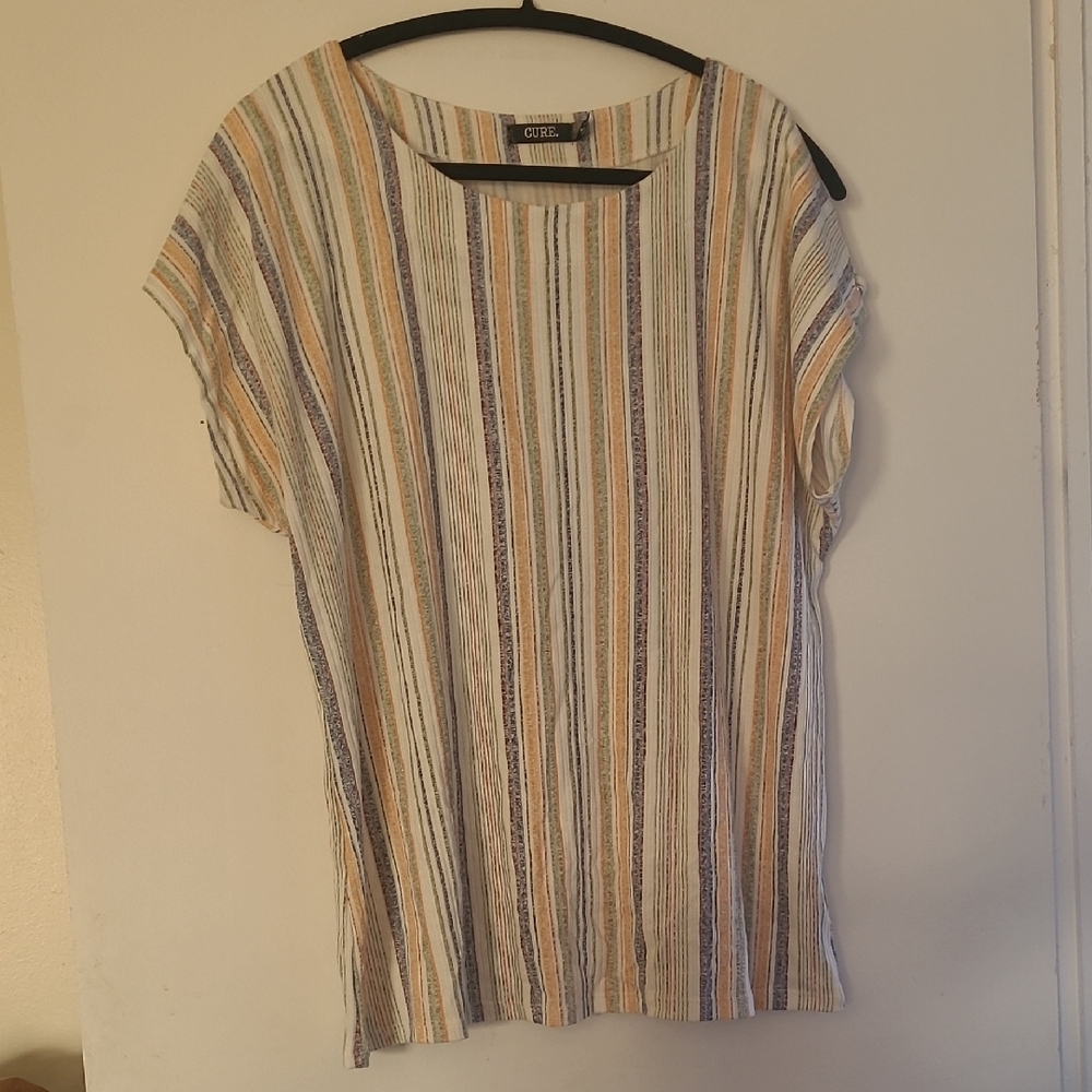 CURE Cream Multi-Stripe Short Sleeve - Soft Everyday Top